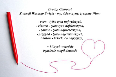 Grafika z mazakiem i ręcznie rysowanym sercem oraz życzeniami o treści jak w artykule.