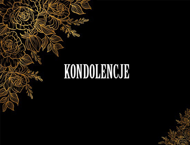 Grafika z motywem roślinnym na czarnym tle. Napis: kondolencje. Źródło grafiki: Pixabay.