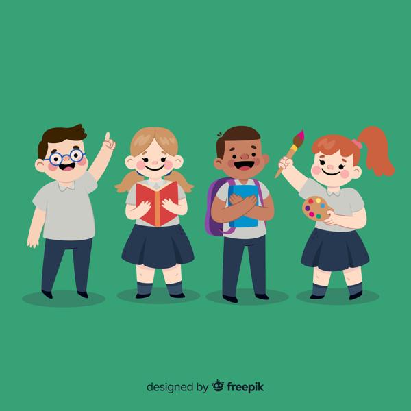 Grafika przedstawiająca czworo uczniów.