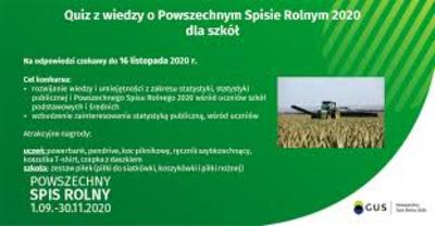 Quiz z wiedzy o Powszechnym Spisie Rolnym 2020 dla uczniów szkół podstawowych i średnich przygotowany przez Urząd Statystyczny w Lublinie