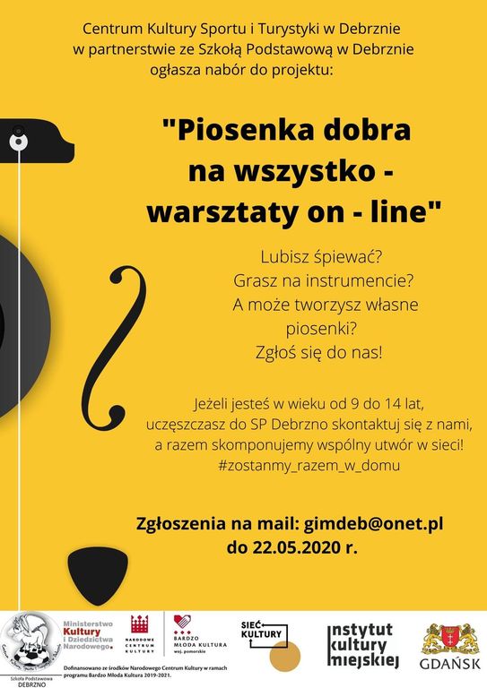 "Projekt realizowany jest w ramach Programu Narodowego Centrum Kultury Bardzo Młoda Kultura 2019-2021.
Operatorem Programu w województwie pomorskim jest Instytut Kultury Miejskiej, instytucja kultury Miasta Gdańska."
#BardzoMłodaKultura #SiećKultury #InstytutKulturyMiejskiej
