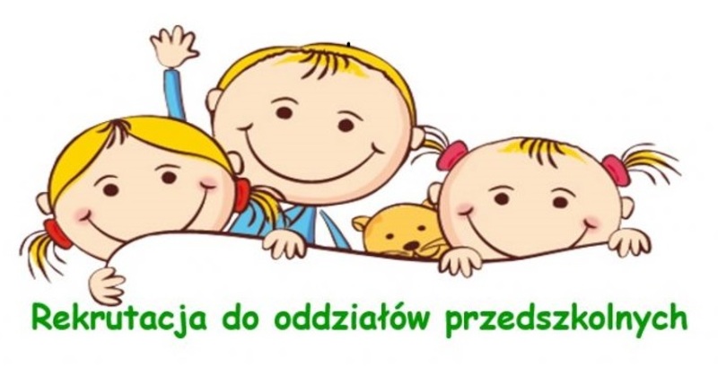 Animacja głowy trójki dzieci i napis rekrutacja do oddziałów przedszkolnych