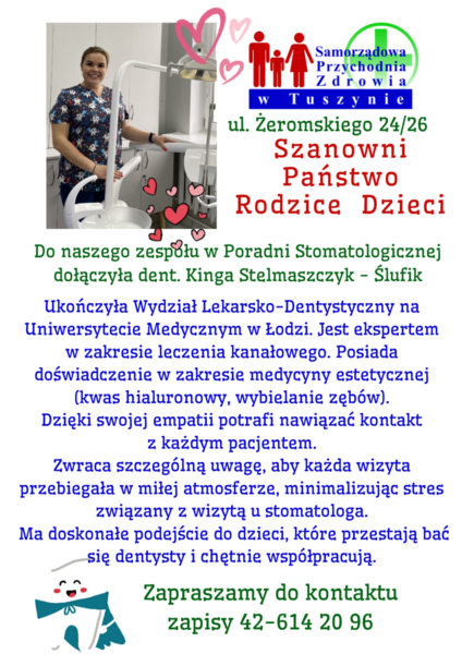 Informacja o nowym dentyście - tekst w wiadomości 
