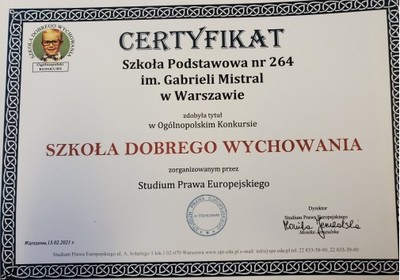 CERTYFIKAT SZKOŁA DOBREGO WYCHOWANIA
