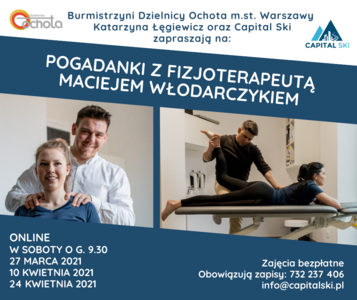 Plakat POGADANKI Z FIZJOTERAPEUTĄ MACIEJEM WŁODARCZYKIEM ON-LINE