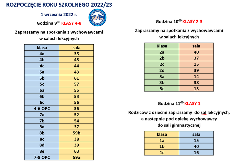 Harmonogram rozpoczęcia roku szkolnego 2022/2023