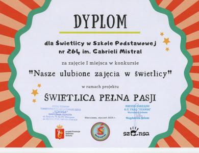 ŚWIETLICA PEŁNA PASJI  2025 DYPLOM