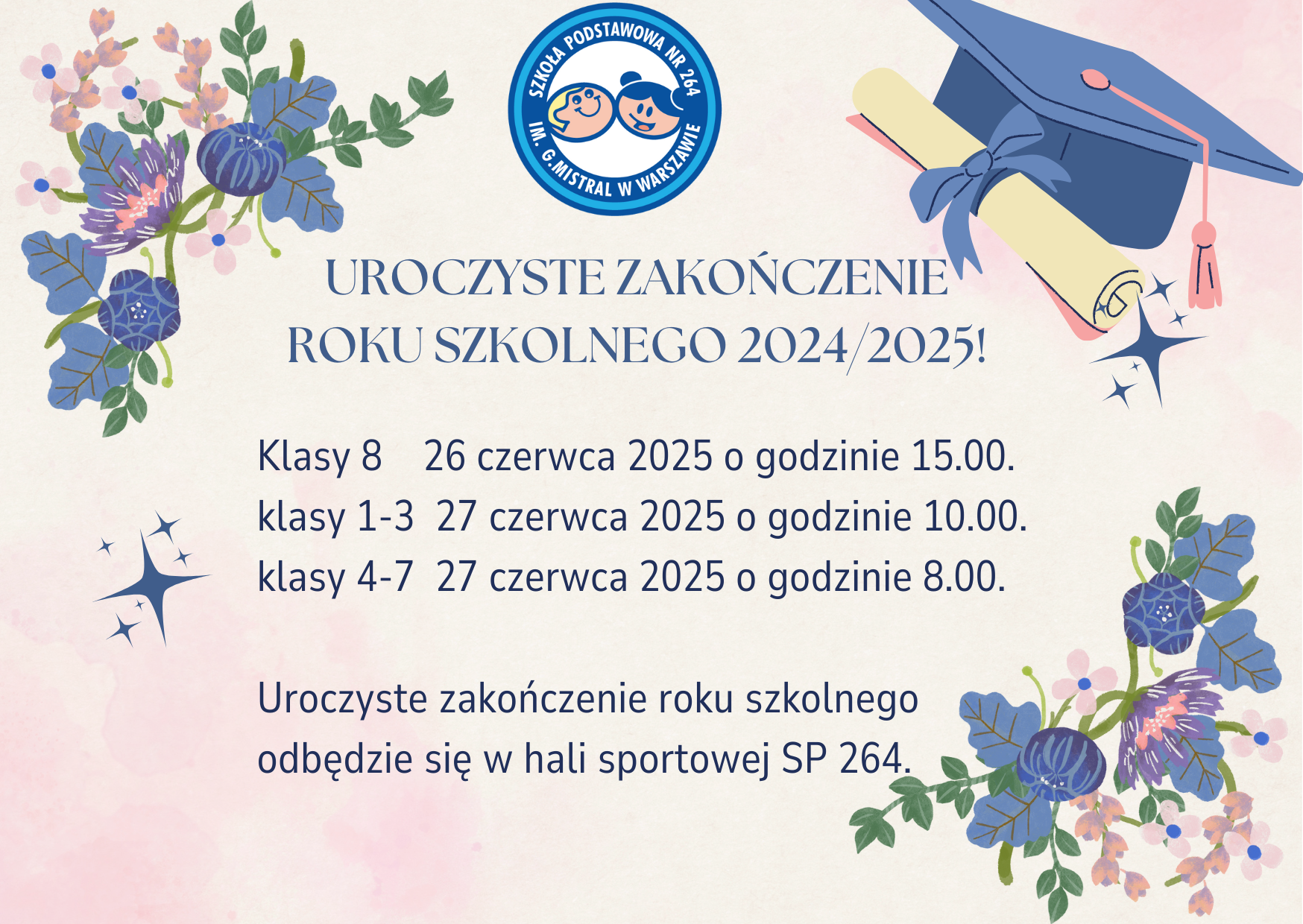 HARMONOGRAM ZAKOŃCZENIA ROKU SZKOLNEGO 2024/2025