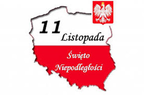 Flaga Polski z tekstem "11 listopada Święto Niepodległości"