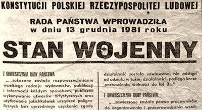 Wycinek z gazety o ogłoszeniu STANU WOJENNEGO w Polsce