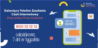 Plansza informacyjna: Dziecięcy Telefon zaufani i czat