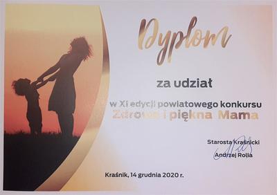 Nagrody i dyplomy w konkursie „Zdrowa i Piękna Mama”.