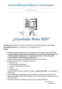 Plakat informujący o konkursie na czytelnika roku 2021