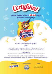 Certyfikat Akademii Bezpiecznego Puchatka