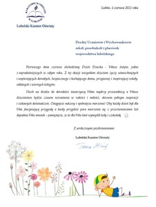 Życzenia Lubelskiego Kuratora Oświaty z okazji Dnia dziecka.