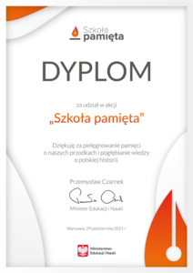 Dyplom - podziękowanie za udział w akcji "Szkoła pamięta"