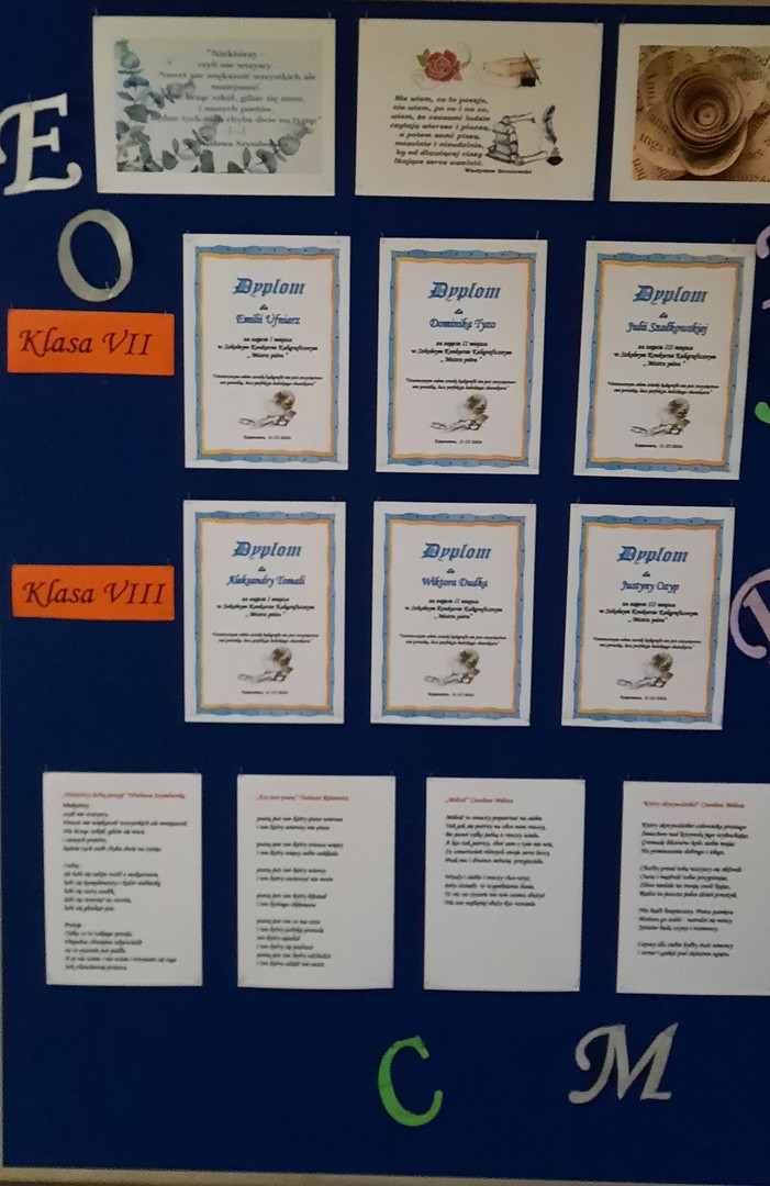 Szkolny konkurs kaligraficzny - dyplomy uczniów