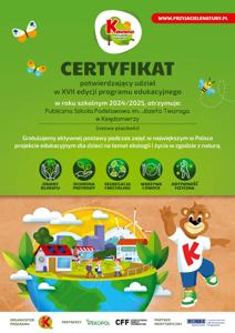 Certyfikat programu - Kubusiowi Przyjaciele Natury