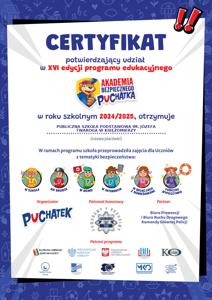 Certyfikat progamu "Akademia Bezpiecznego Puchatka"