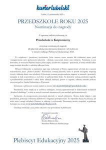 Nominacja Publicznego Przedszkola w Księżomierzy