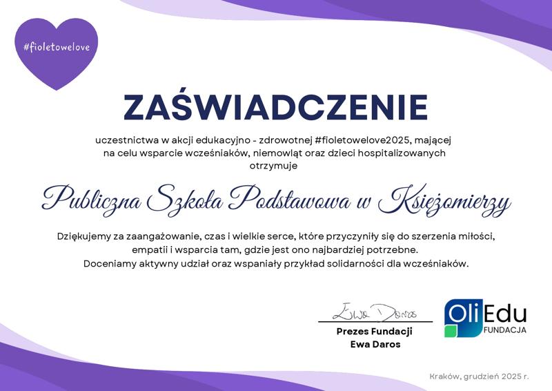 Zaświadcznie udziału w akcji