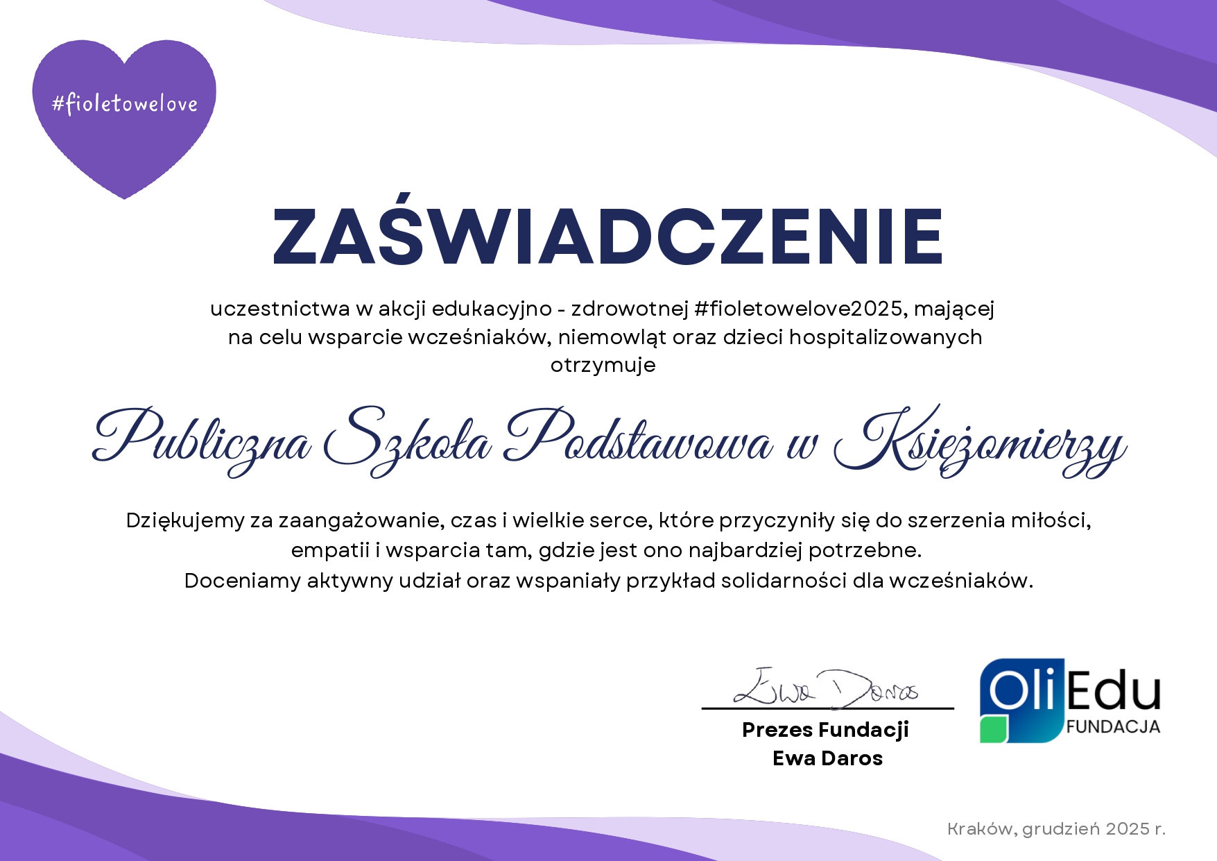 Zaświadcznie udziału w akcji