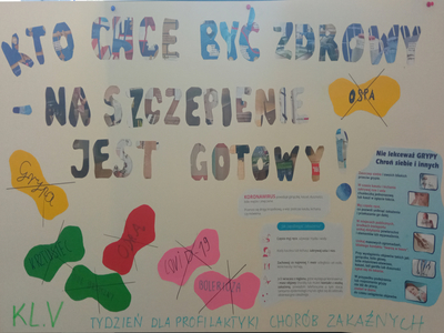 praca plastyczna ucznia szkoły pt. kto chce być zdrowy na szczepienie jest gotowy 