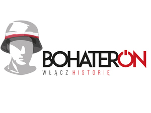 Logo z napisem bohateron i głową w hełmie.