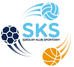 Logo SKS z piłkami i napisem Szkolnego Klubu Sportowego