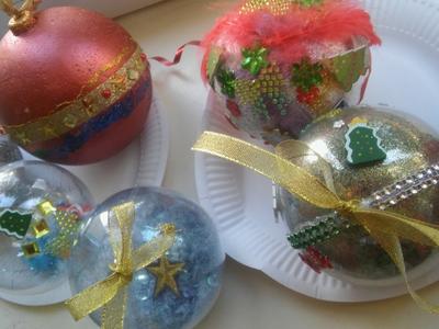 Bombki choinkowe na papierowych jednorazowych talerzykach.