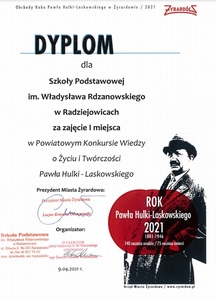 Dyplom dla Szkoły Podstawowej im. Wł. Rdzanowskiego za zajęcie I miejsca 