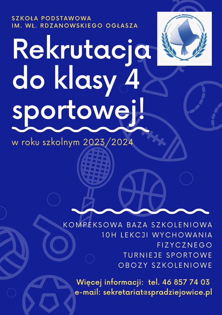 Grafika. Plakat dotyczący rekrutacji do klasy 4 sportowej