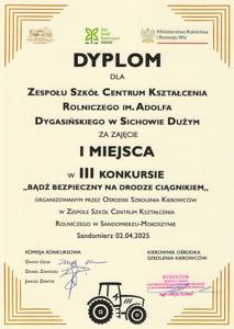 dyplom za zajecie i miejsca