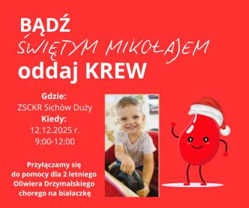 plakat informujący o akcji krwiodawstwa 12 grudnia 2025