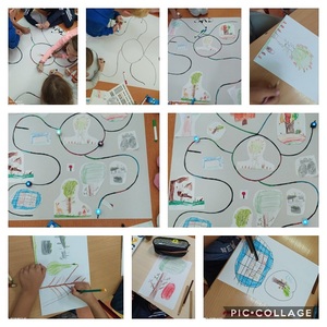 Dzień 4- Projektowaliśmy trasę wycieczkową dla naszego małego Ozobota. Ozobot wybrał się do jesiennego sadu.