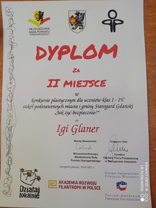 Dyplom za II miejsce w konkursie plastycznym dla Igi Glaner