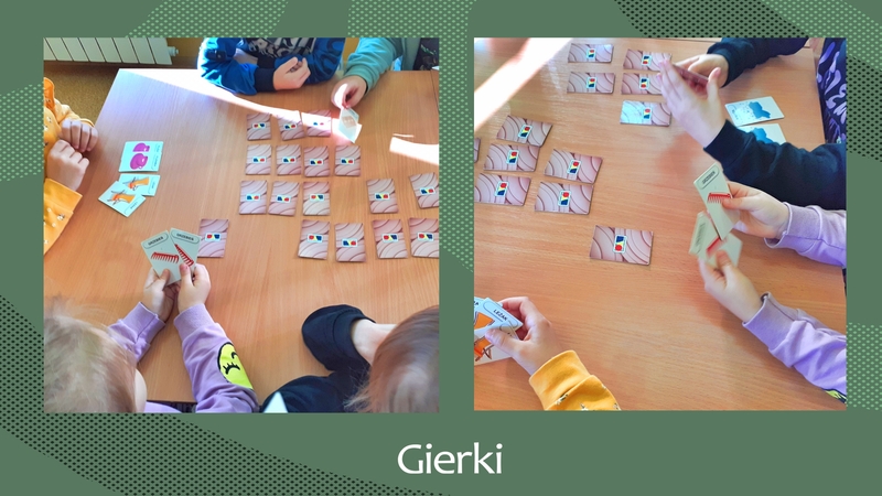 Dzieci ćwiczą wymawianie głosek grając w grę obrazkową.