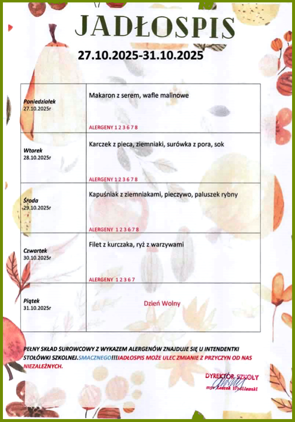 Jadłospis - 27.10.2025-31.10.2025