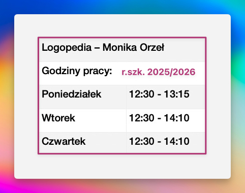 Logopedia – godziny pracy – 2025/2026