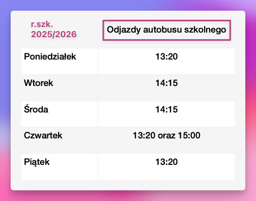 Odjazdy autobusu szkolnego 2025/2026