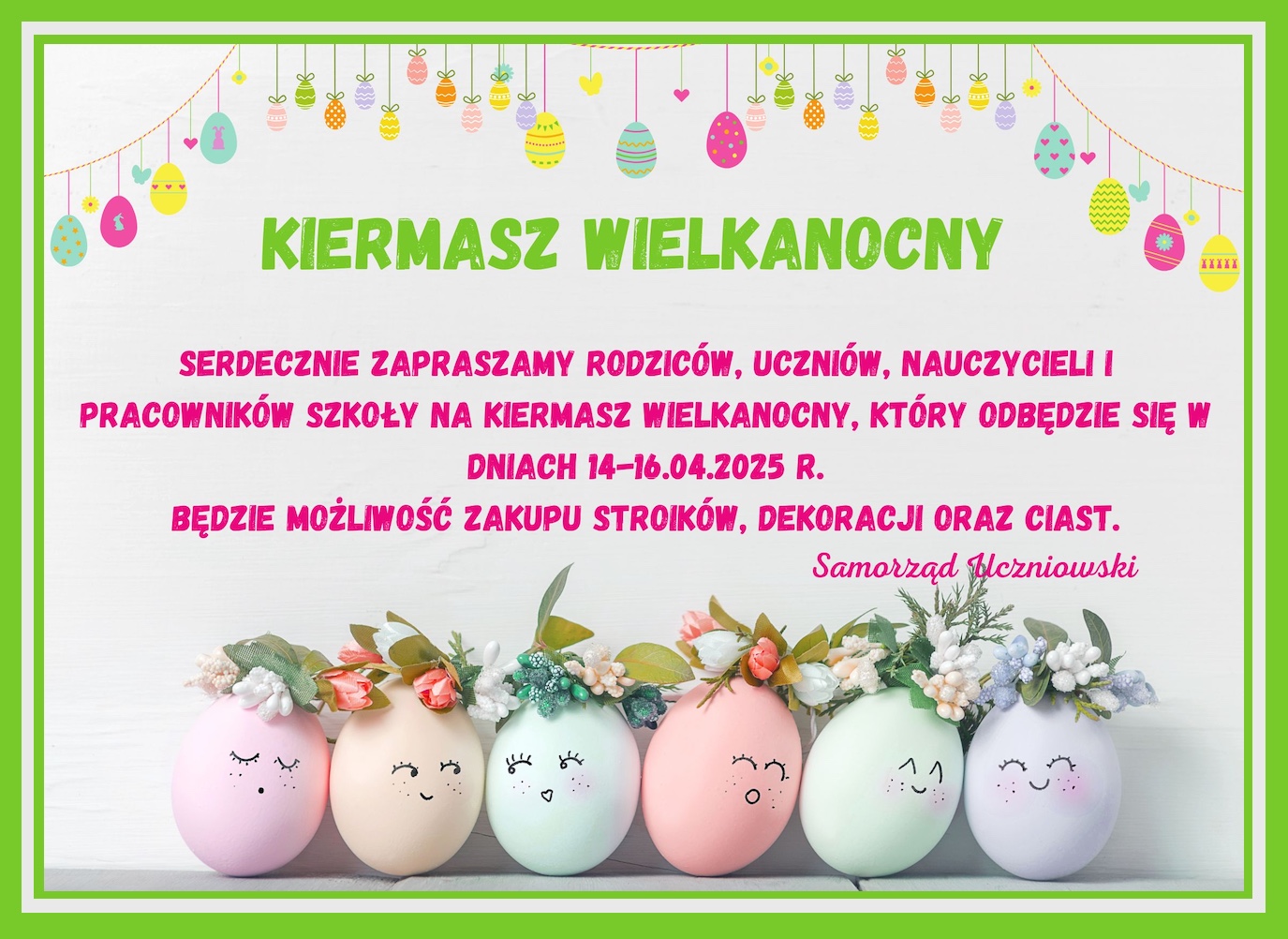 Plakat – Zaproszenie na Kiermasz Wielkanocny – Kwiecień 2025 - PSP w Krzętowie