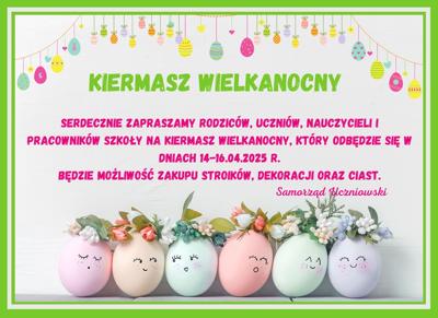 Plakat – Zaproszenie na Kiermasz Wielkanocny – Kwiecień 2025 - PSP w Krzętowie