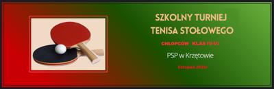 Baner – Szkolny turniej tenisa stołowego chłopców klas IV - VI – listopad 2025 – PSP w Krzętowie
