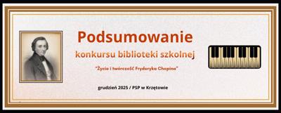 Baner – Podsumowanie konkursu biblioteki szkolnej –Życie i twórczość Fryderyka Chopina – grudzień 2025 – PSP w Krzętowie