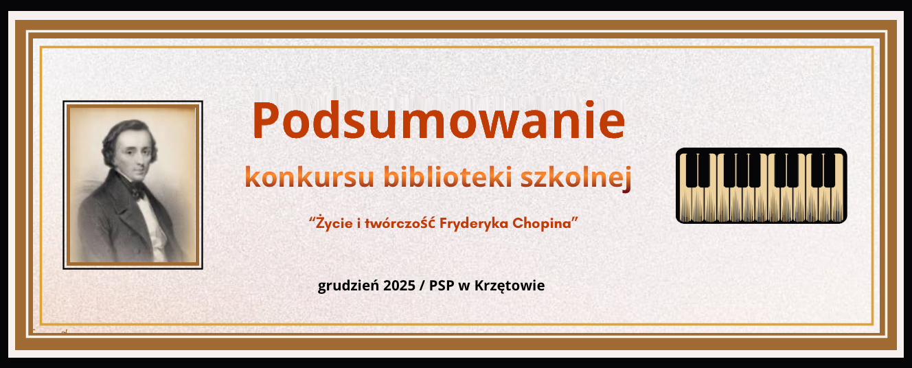 Baner – Podsumowanie konkursu biblioteki szkolnej –Życie i twórczość Fryderyka Chopina – grudzień 2025 – PSP w Krzętowie