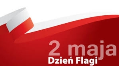 Flaga RP z napisem 2 maja Dzień Flagi