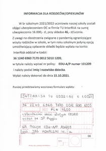 Informacja dla rodziców o ubezpieczeniu dzieci