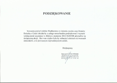 Tekst podziękowania
