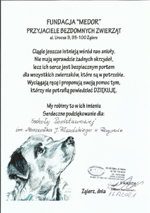 Tekst podziękowania od fundacji.