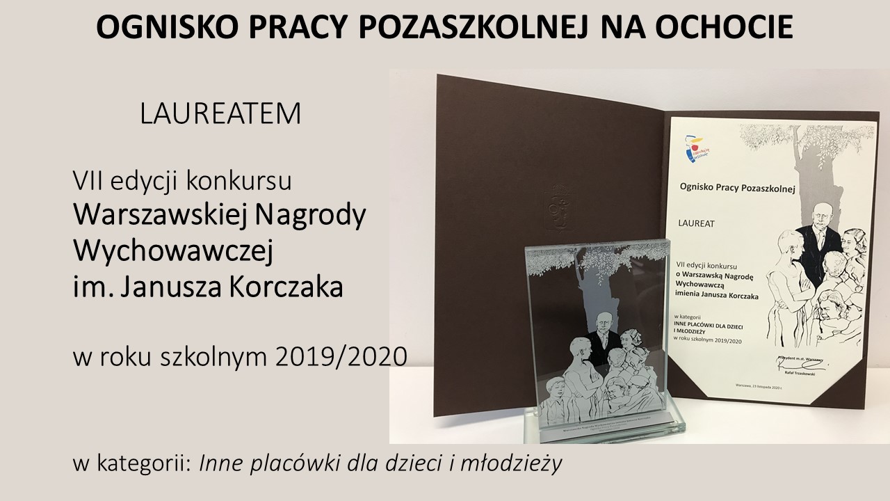 Statuetka i dyplom dla OPPlaureata Warszawskiej Nagrody Wychowawczej im J Korczaka w roku 20192020 [1280x720]